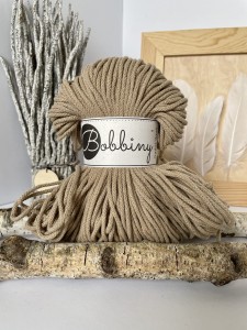 BOBBINY - sznurek pleciony - 3 mm - PIASKOWY