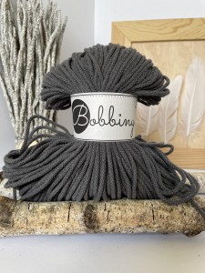 BOBBINY - sznurek pleciony - 3 mm - GRAFITOWY
