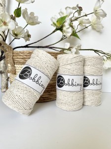 BOBBINY - 3ply - sznurek potrójnie skręcany - 3 mm - NATURALNY ZE ZŁOTEM