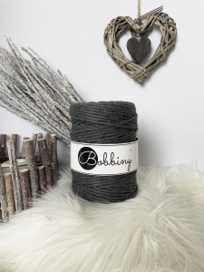 BOBBINY - sznurek skręcany - 5 mm - GRAFITOWY 100 m