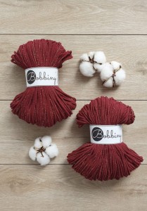 BOBBINY - sznurek pleciony - 3 mm - CZERWONE WINO ZE ZŁOTĄ NITKĄ