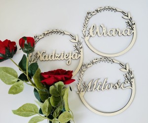 Drewniana obręcz WIARA, NADZIEJA, MIŁOŚĆ