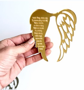 Złote skrzydła z modlitwą „Aniele Boży” 10 cm X 12 cm wzór Anielskie 6 