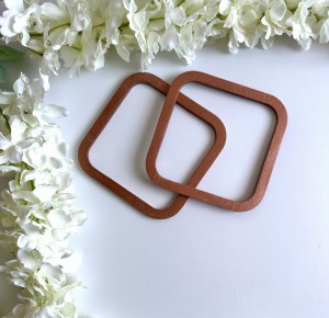 Uchwyty rączki do torebki drewniane kwadratowe miedziane, 14 cm X 14 cm 