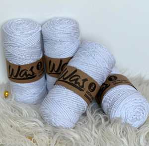 WAS - sznurek pleciony - 3 mm "BIAŁY ZE SREBREM"