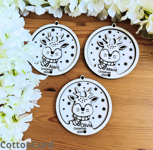 Personalizowana biała bombka 3D z płyty HDF 10 cm wzór 7