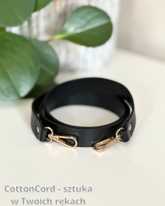 Ucho pasek do torby skórzane z karabińczykami szerokość 2,4 cm Czarny złoty