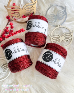 BOBBINY - 3ply - sznurek potrójnie skręcany - 3 mm - METALICZNY CZERWONY
