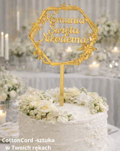 Złoty personalizowany topper Pierwsza Komunia Święta