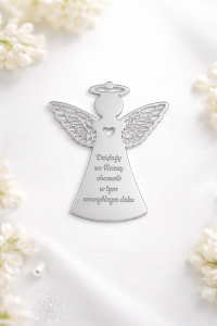 Personalizowany Srebrny Aniołek MAGNES, podziękowania, pamiątka 10 cm wzór 2