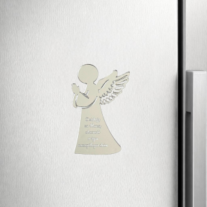 Personalizowany Srebrny Aniołek MAGNES, podziękowania, pamiątka 10 cm wzór 3