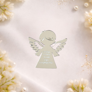 Personalizowany Srebrny Aniołek MAGNES, podziękowania, pamiątka 10 cm wzór 4