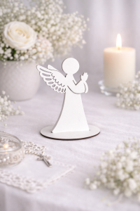 Aniołek biały stojący 15 cm – dekoracja komunijna / podziękowanie wzór 4