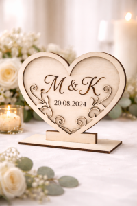 Serce Drewniane z Grawerem 20 cm – Dekoracja Weselna Personalizowana