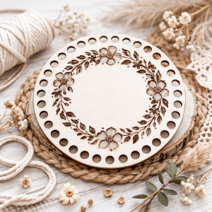 Drewniana baza 14 cm – koszyk / torebka / podkładka szydełko/makrama wzór 7