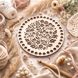 Drewniana baza 14 cm – koszyk / torebka / podkładka szydełko/makrama wzór 8