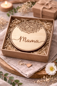 Podkładka drewniana MAMA z mandalą 11 cm | Grawer laserowy | Prezent na Dzień Matki