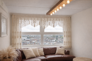 Makramowa firanka AURORA ręcznie pleciona 290x160 cm | Luksusowa dekoracja okna w stylu boho | Na zamówienie