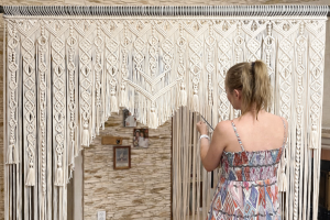 Makramowa firanka IBIZA ręcznie pleciona 200 cm X 150 cm | Luksusowa dekoracja okna w stylu boho | Na zamówienie 