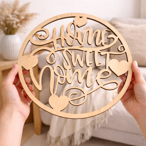 Obręcz Home Sweet Home – drewniana dekoracja ścienna – sklejka 4 mm – 30–50 cm