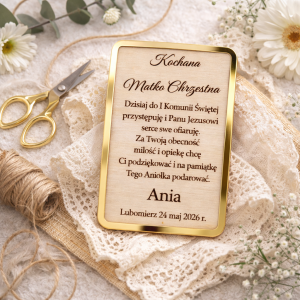 Personalizowana tabliczka z grawerem – pamiątka Pierwszej Komunii 5,5 × 9 cm