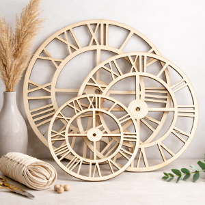 Baza zegara z cyframi rzymskimi – sklejka 4 mm | 30 cm / 40 cm / 50 cm | baza do zegara makrama DIY wzór 1