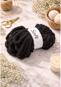 Miękka, gruba Włóczka chenille Soft 250 g Czarny