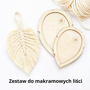 Zestaw DIY – Liście makramowe | Szablony 5×10 cm i 6,5×12 cm + sznurek + instrukcja | Zrób własną makramę