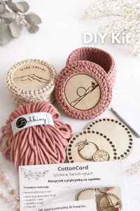 Zestaw DIY do koszyczka z pokrywką na szydełku | baza 15 cm + sznurek Bobbiny 5 mm | szydełko GRATIS | handmade kit