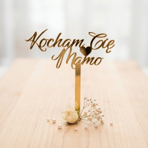 Toper  „Kocham Cię Mamo” – złote lustro | dekoracja na Dzień Mamy
