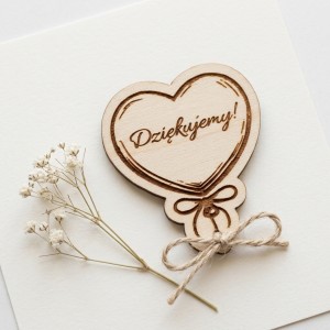 Scrapka drewniana Serce „Dziękujemy!” 5 x 6 cm S1
