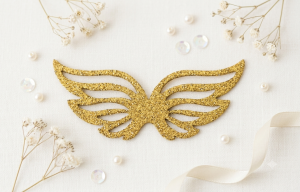 Złote Brokatowe Skrzydełka – Dekoracja Scrapbooking, Kartki, Handmade A21 