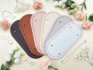 Dno owalne ze skóry naturalnej do torebki ze stopkami szydełko 12 x 26 cm 