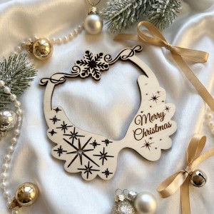 Drewniana obręcz ze skrzydełkami Merry Christmas – świąteczna dekoracja | Wzór A43
