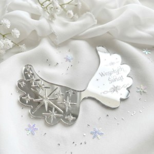 Srebrne skrzydła Wesołych Świąt 12 cm X 8 cm wzór Anielskie 43 wzór 2