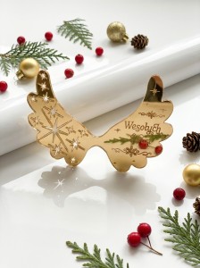 Złote skrzydła Wesołych Świąt 12 cm X 8 cm wzór Anielskie 43 wzór 2