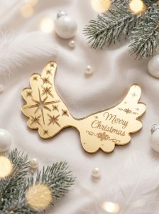 Złote skrzydła Merry Christmas 12 cm X 8 cm Anielskie 43 wzór 2 