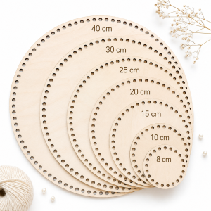 Drewniana baza do szydełkowania 8–40 cm – sklejka 4 mm | Otwory 5, 8 lub 10 mm | Szlifowana baza do koszyka