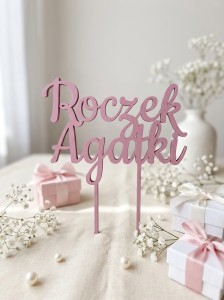 Personalizowany toper na tort z imieniem – pleksi orchidea roczek urodziny