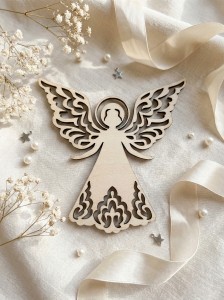 Drewniany aniołek ze sklejki 11,6 x 12 cm dekoracja świąteczna DIY