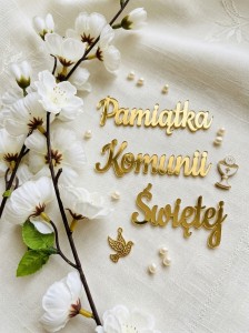 Złoty napis Pamiątka Komunii Świętej 