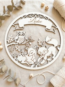 Personalizowana obręcz leśne zwierzątka z imieniem – 40 cm | dekoracja do pokoju dziecka