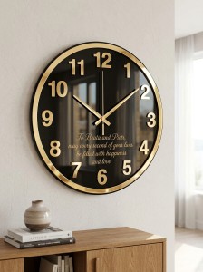 Personalizowany zegar ścienny 50 cm czarny złoty lustrzana pleksi