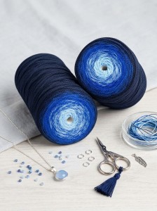 Sznurek poliestrowy płaski Ombre 3 mm 300 m – Granat / Szafir / Błękit