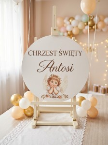 Tablica Powitalna Chrzest Święty Personalizowana Grawer plus kolorowy Aniołek 50 cm