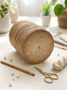 Sznurek poliestrowy ombre płaski 5 mm 250 m do torebek makramy jasny beż/cappuccino/ecru